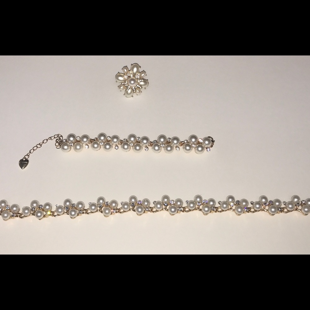 betsey johnson jewelry set necklace bracelet pearl